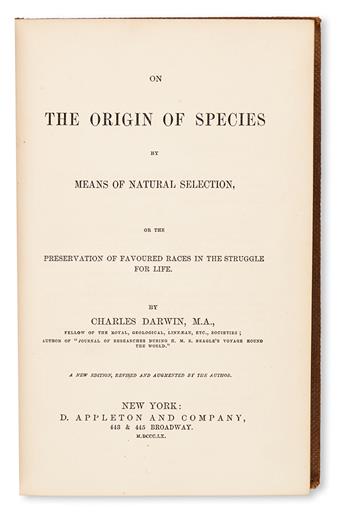 MEDICINE  DARWIN, CHARLES.  On the Origin of Species . . . New Edition, Revised and Augmented by the Author.  NY, 1860